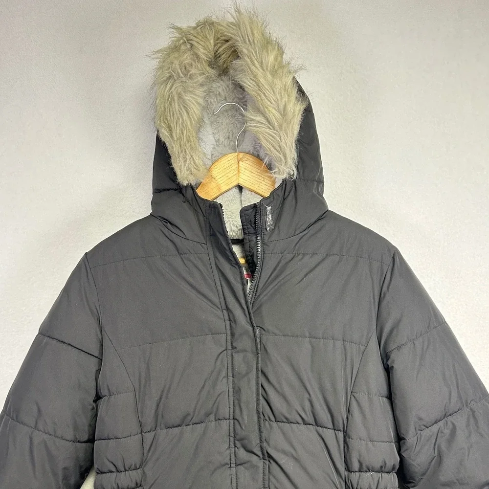 Childrens Place Girls Black Puffer Coat‎ Faux Fur Hood Lined Winter Warm XXL 16